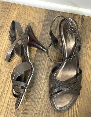 Cole Haan Air Paisy Leather Brown Strappy Sandal Heel Pump Ankle 8M